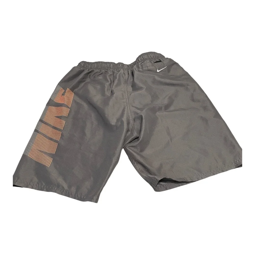 Nike Mens Swim Trunks Charcoal Grey Graphic Logo Mesh Lined Board Shorts Size M